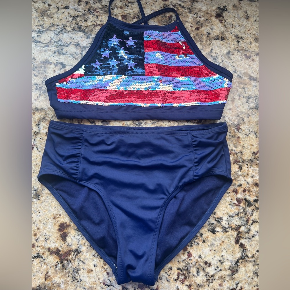 Justice Sequin American Flag Bikini Set